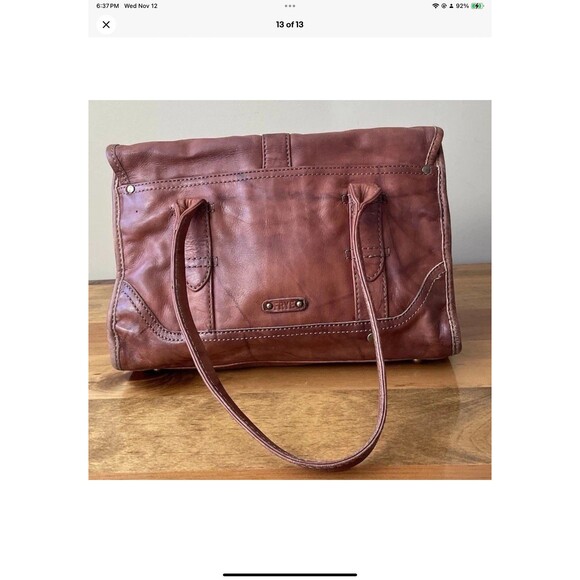 Frye Melissa Leather Satchel Tote Bag Brown Cognac Distressed Style Medium - Picture 2 of 12
